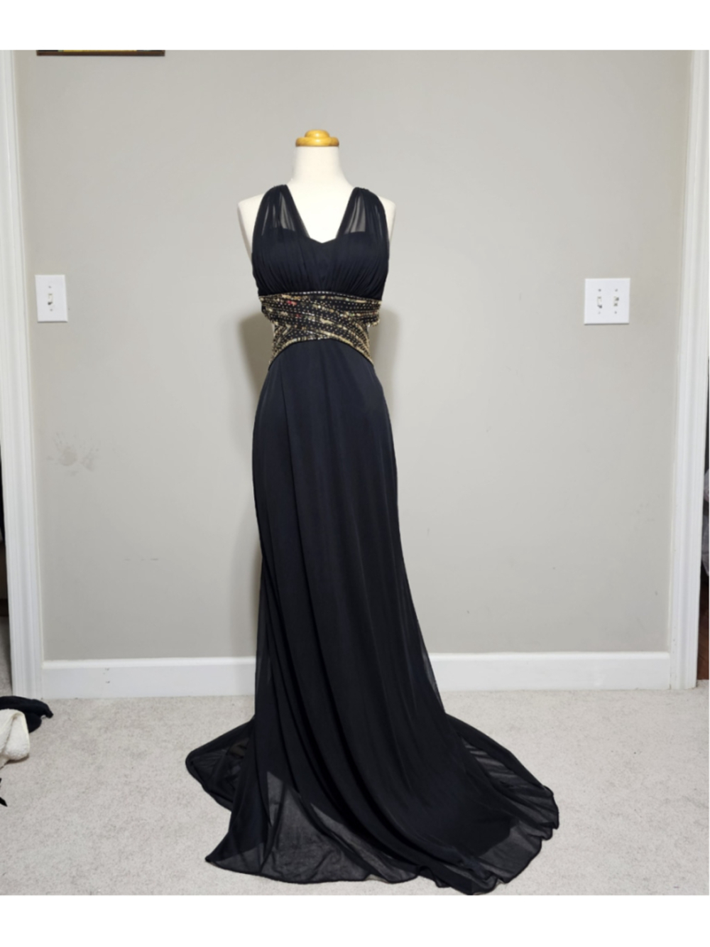 Women's B&A by Betsy & Adam Black & Gold Prom Dress Size 6